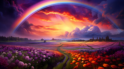 Obraz premium Abstract rainbow in the sky, rainbow illustration