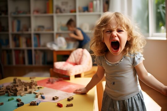 Screaming Child during Playdates at Friends' Homes. Concept Child behavior, Playdates, Friends' homes, Parenting concerns, Dealing with tantrums