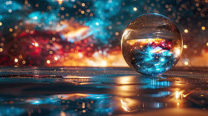 An astrological Magic crystal ball, surrounded by dynamic and transformative energy of Universe, symbolizing the extreme transformations in this year