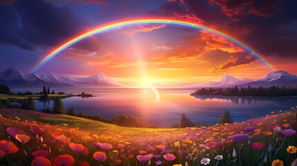 Abstract rainbow in the sky, rainbow illustration - obrazy, fototapety, plakaty