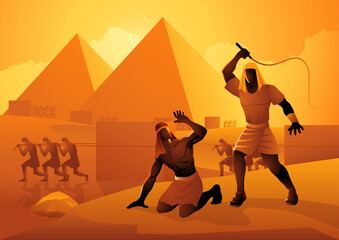 Biblical vector illustration series, Jews in slavery in ancient Egypt - obrazy, fototapety, plakaty