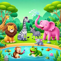 3D Herd of Animals in the Jungle