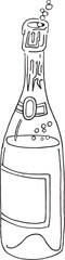 Champagne bottle glass vector lineart illustration