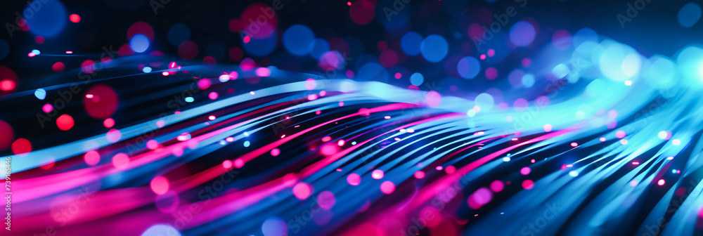 Aufkleber digital frontier, a luminous exploration of technology and science, where bright lines and bokeh mer