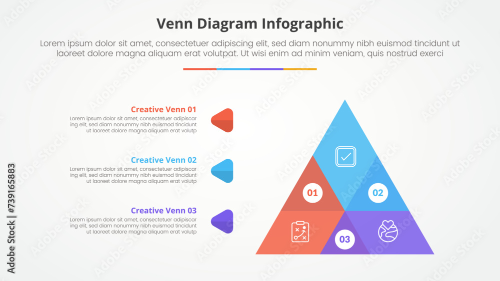 Aufkleber venn diagram infographic concept for slide presentation with triangle pyramid shape combination with