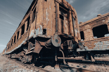 damaged and burnt trains in Ukraine