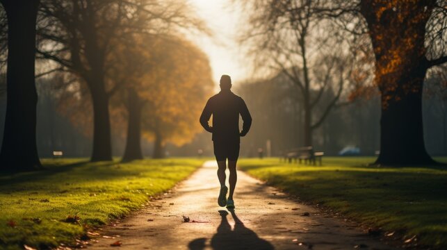 a man jogging in a beautiful park
