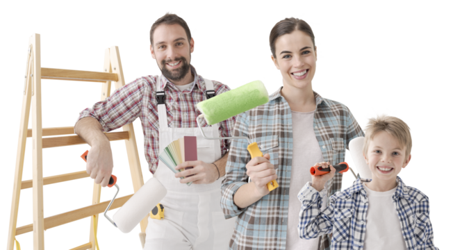 Happy family painting their new home