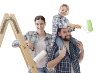 Happy family painting their new house