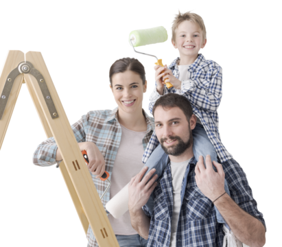 Happy family painting their new house