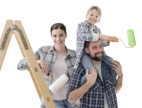 Happy family painting their new house