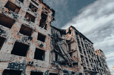 destroyed and burned houses in the city Russia Ukraine war