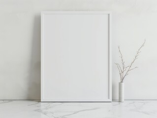 simple white modern frame mockup against a plain light wall