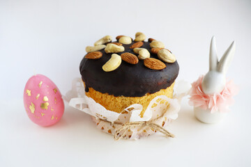 Easter baking. traditional easter cake and easter eggs	