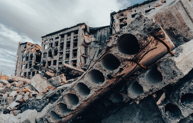 destroyed and burned houses in the city Russia Ukraine war