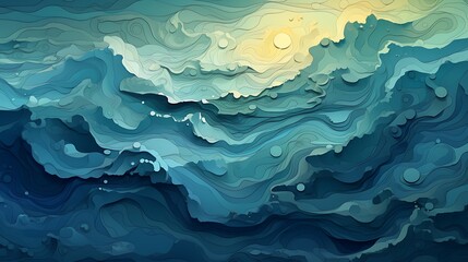 Cerulean Artistic Topographical Ocean Map Stylized Sea Depth Illustration, A topographical map,
