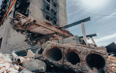 destroyed and burned houses in the city Russia Ukraine war