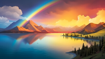 rainbow after rain, rainbow background - obrazy, fototapety, plakaty
