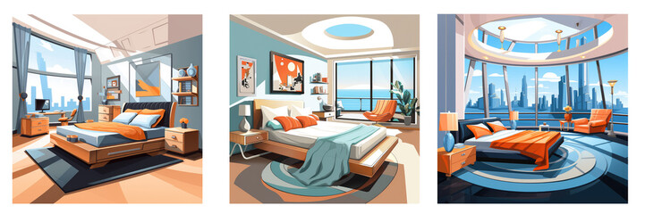 Cartoon rendering luxury modern bedroom, Isolated Transparent Background Images, PNG