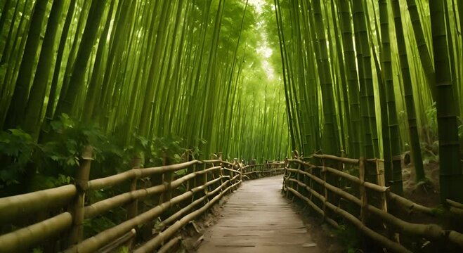 Path in Forest Surrounded by Lush Bamboo Trees