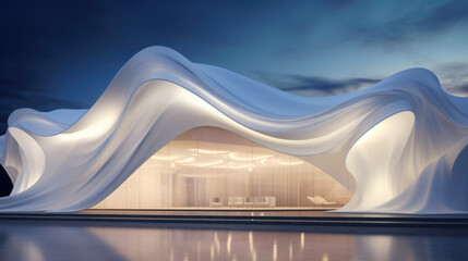 Abstract Futuristic Architecture Building Concept. Wave Outdoor Structures. Minimal Futuristic...