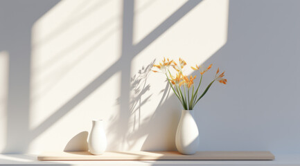 Flowers in vase on white background