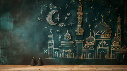 chalkboard drawing of a mosque