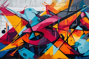 : A graffiti art with a geometric style of letters and shapes.