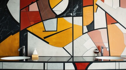 Fototapeta premium Abstract Geometric Bathroom Vanity Design: Bold Shapes and Sharp Angles for a Visually Striking Modern Interior Decor