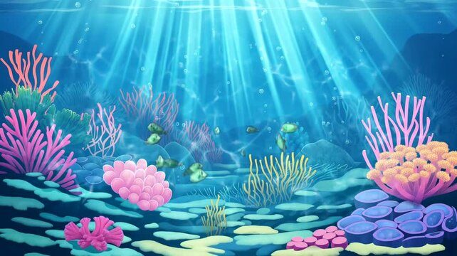 Fish with colorful coral reef undersea. Seamless looping time-lapse 4k video animation background