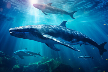 Fototapeta premium ancient large fish of the ocean underwater