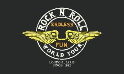  Rock and roll  with Wings vintage t shirt design wing vector artwork for poster, sticker, fashion and others Print-7