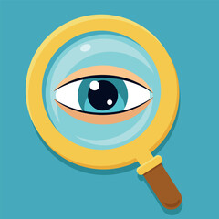 Eye looking through magnifier flat style vector