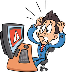 Man upset with computer error cartoon illustration