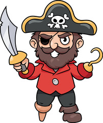 Cartoon illustration of smiling pirate character on white background