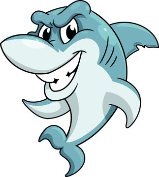 Cartoon illustration of smiling shark isolated on white background