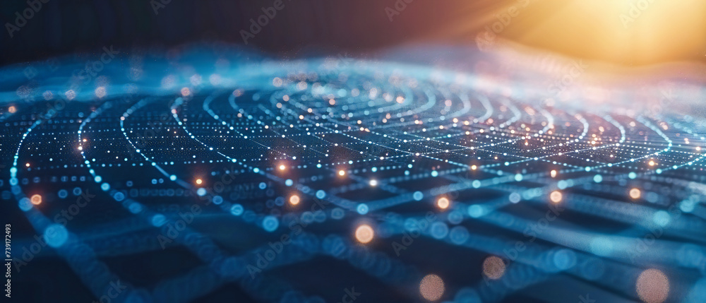 Poster digital dreams, an abstract network of light and connection, illustrating the pulse of modern commun