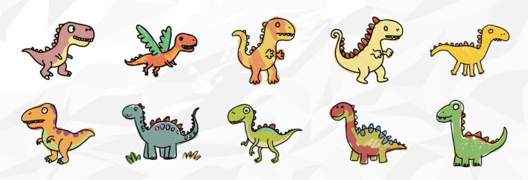 Kinder Dino Zeichnungen: Vektorgrafik Bundle mit verspielten Illustrationen