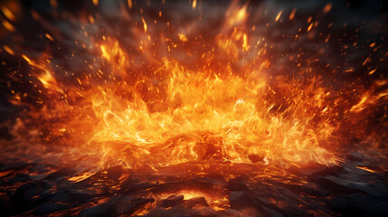 Abstract fire background with hot sparks rising from a fire in the night sky - obrazy, fototapety, plakaty