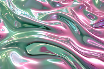 Obraz premium Abstract pink and green holographic texture backgrounds refraction chrome foil futuristic