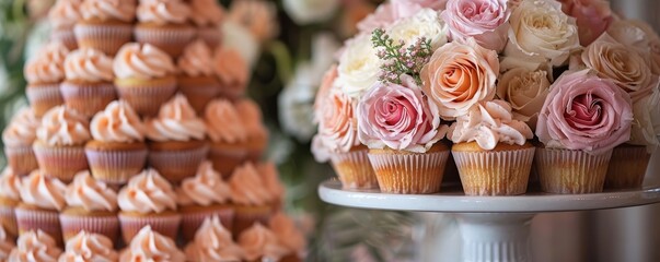 Bridal shower elegance, floral arrangements, and a cupcake tower