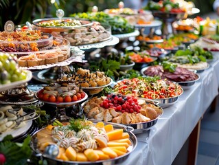 Buffet table laden with gourmet dishes at a luxury event