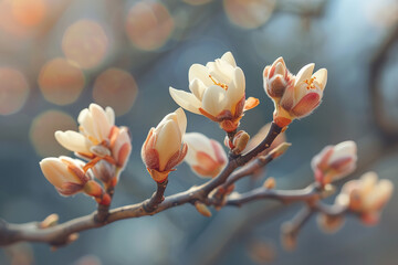 Branches of blooming spring trees. Blooming tree buds