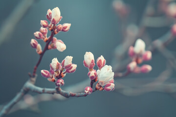 Branches of blooming spring trees. Blooming tree buds - obrazy, fototapety, plakaty
