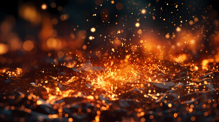 Naklejka premium Abstract fire background with hot sparks rising from a fire in the night sky