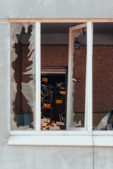 destroyed and burned school in the city Russia Ukraine war