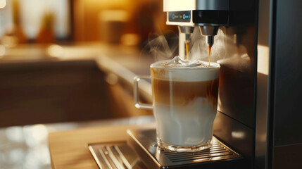 Coffee machine making caffe latte  - obrazy, fototapety, plakaty