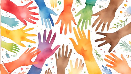 Diverse Hands Illustrated in Watercolor Style