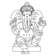 Outline illustration of Lord Ganesh on a clean white background.