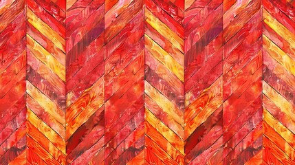Vibrant Red and Orange Herringbone Pattern Aerial View - obrazy, fototapety, plakaty